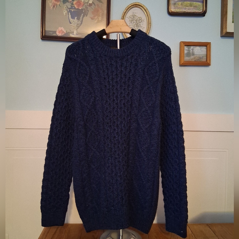 Navy Wool Cable Knit Sweater